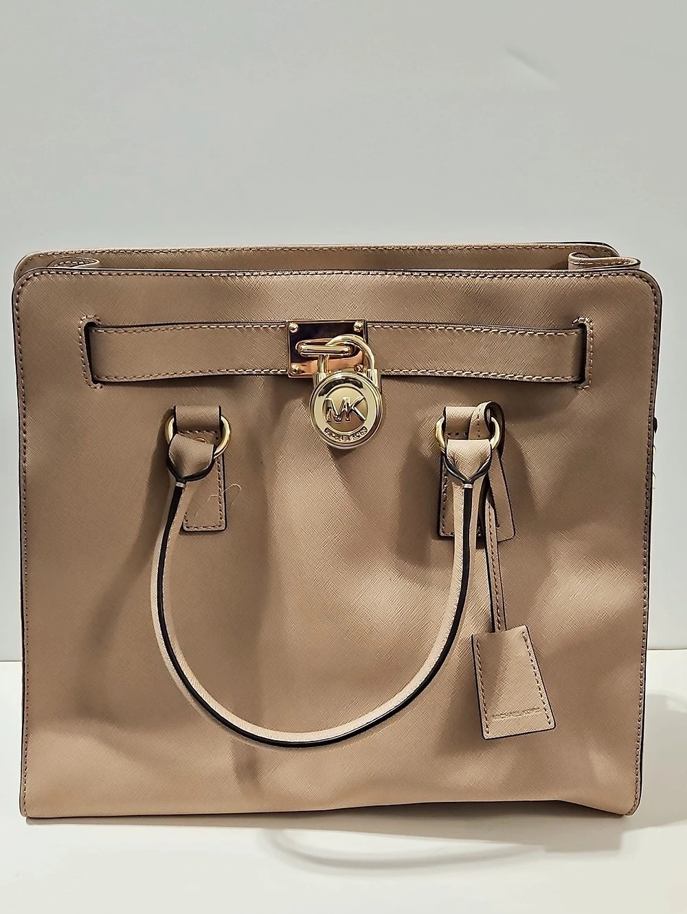 Michael Kors Hamilton Leather Satchel in Taupe